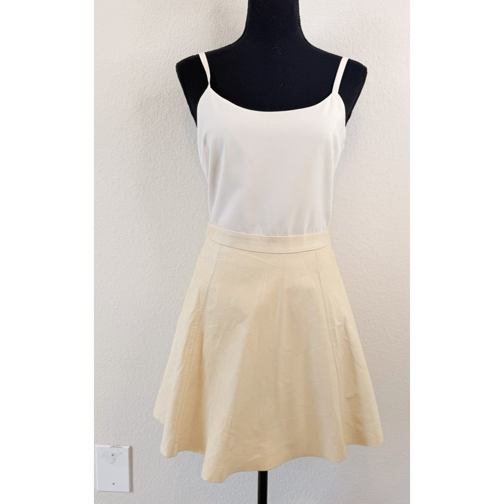 Alice + Olivia Genuine Leather Fit & Flare Mini Dress Women's 6 Ivory‎ Cocktail